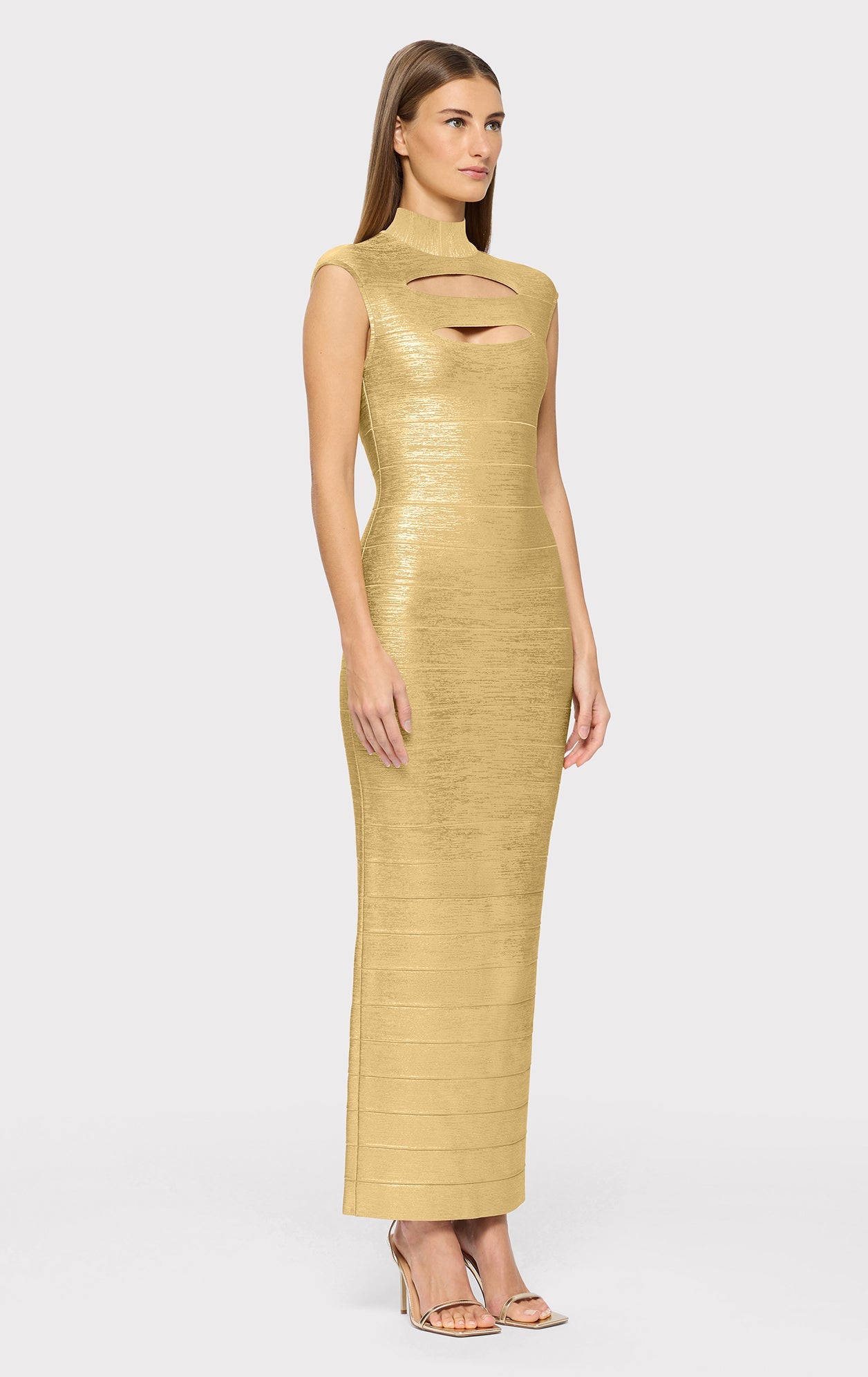 Foil Cap Sleeve Cut-Out Gown | Gold Foil