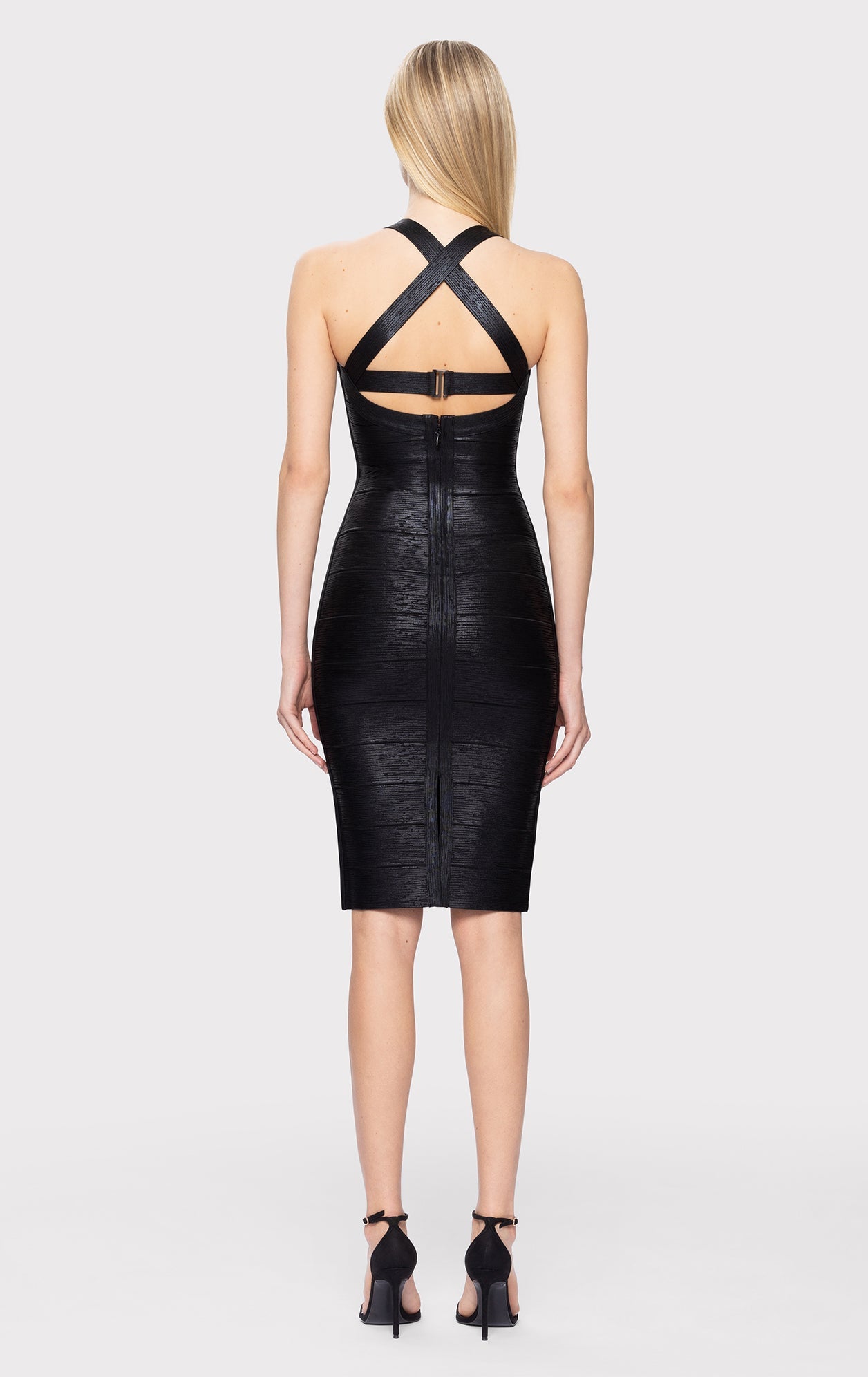 Foil Open X Back Weaved Front Dress | Black Foil