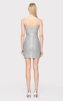 Lurex Eyelash Sweetheart Dress | Metallic Silver