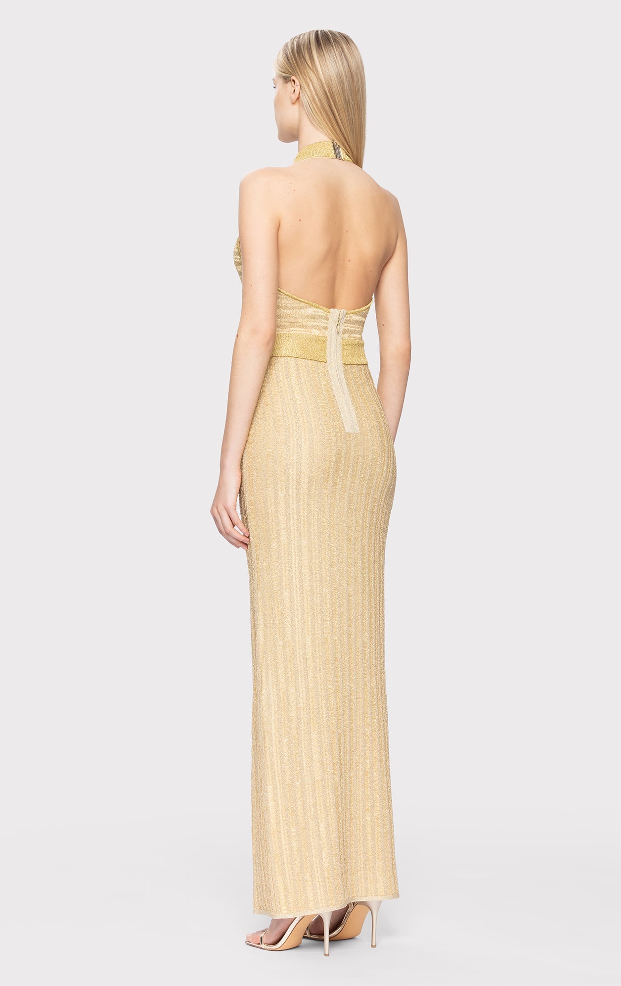 Lurex Eyelash Mock Neck Gown | Metallic Gold