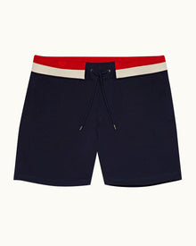 Afador Stripe Navy Classic Fit Stripe Waistband Cotton Sweat Shorts | Navy