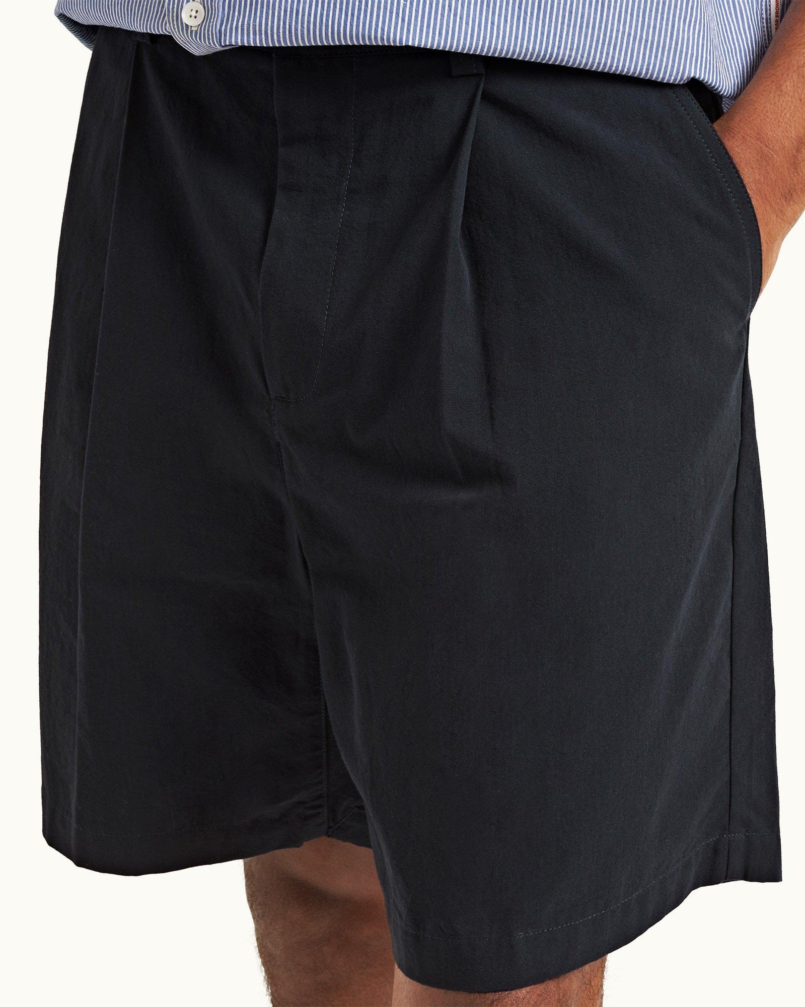 Night Iris Easy Fit Single Pleat Laundered Cotton Shorts | Night Iris