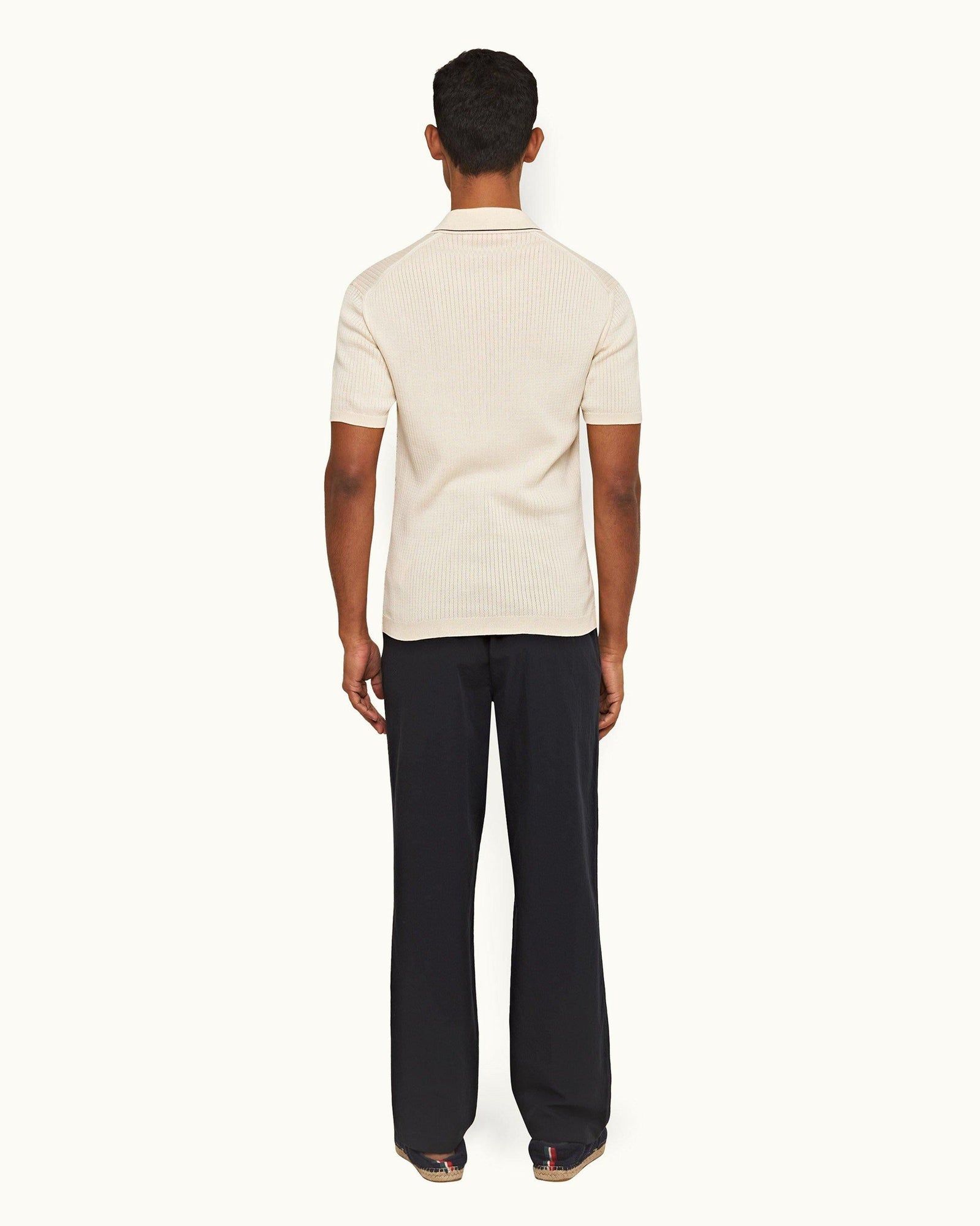 Night Iris Easy Fit Single Pleat Laundered Cotton Trousers | Night Iris