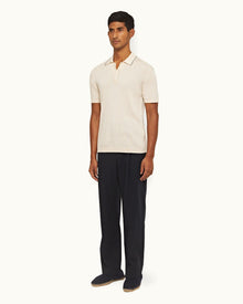 Night Iris Easy Fit Single Pleat Laundered Cotton Trousers | Night Iris