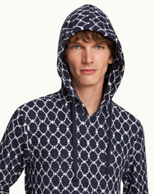Blaine Towelling Midnight Navy Geometric Tile Hooded Towelling Sweatshirt | Midnight Navy