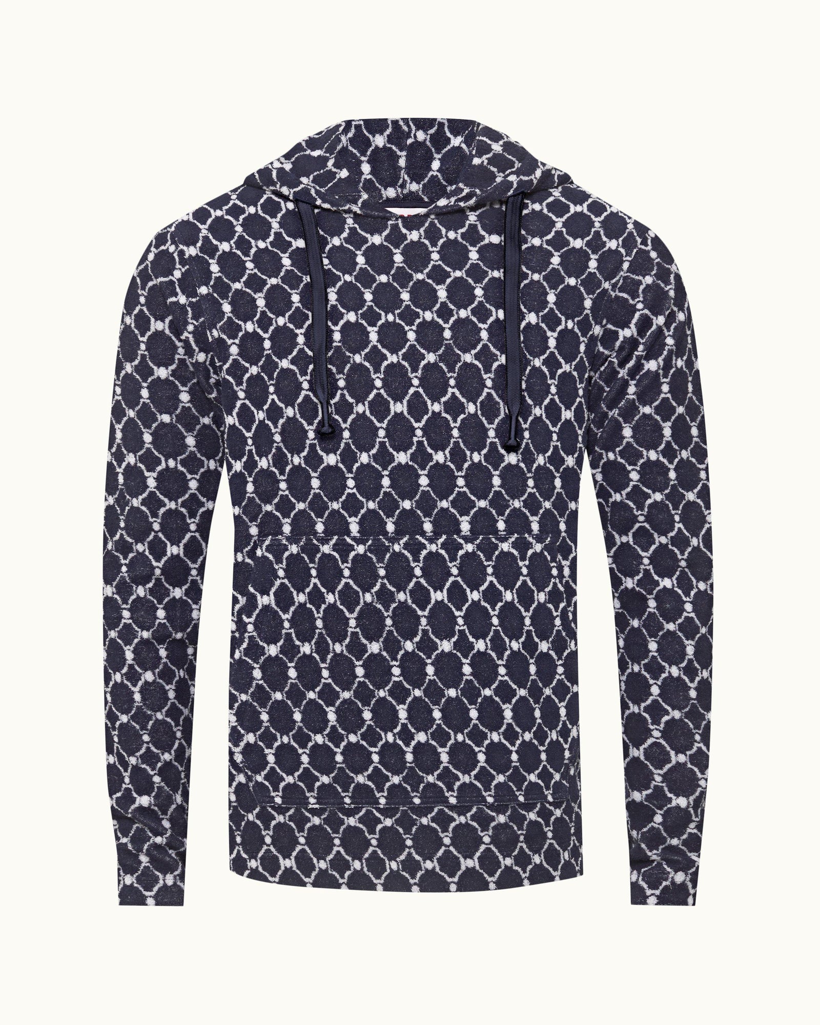 Blaine Towelling Midnight Navy Geometric Tile Hooded Towelling Sweatshirt | Midnight Navy