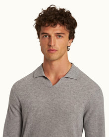Bruno Cashmere Cinder Waffle Stitch Cashmere Polo Shirt | Cinder