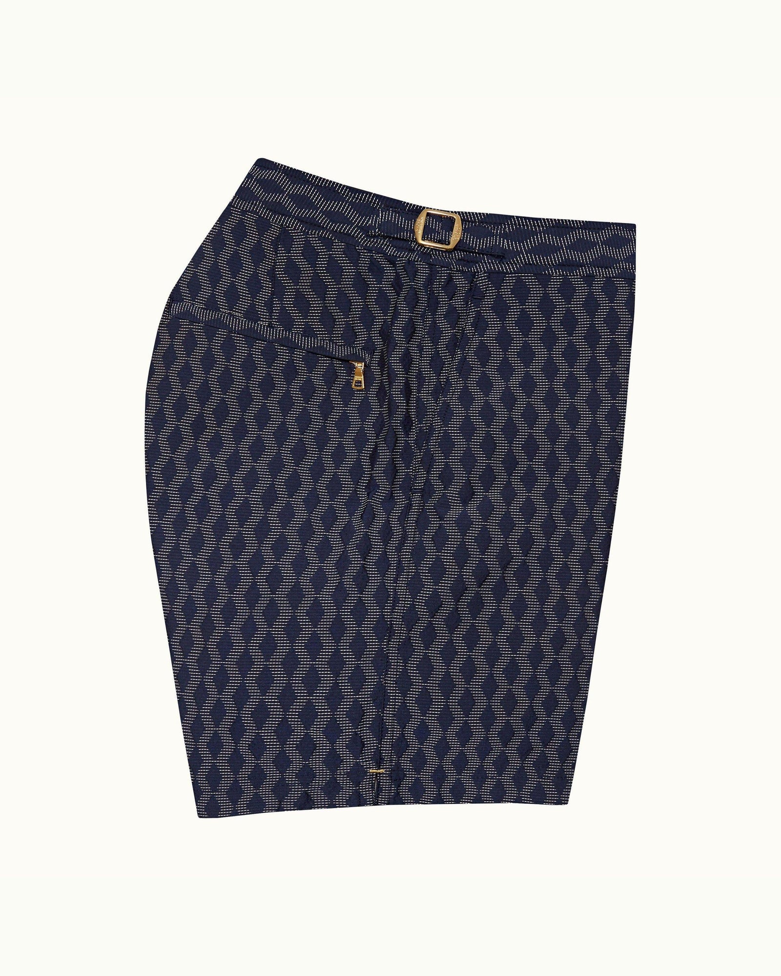 Bulldog Navy/Cloud Catto Jacquard Mid-Length Swim Shorts | Navy/Cloud