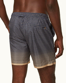 Bulldog Drawcord Biscuit/Night Iris Floret Mid-Length Drawcord Swim Shorts | Biscuit/Night Iris