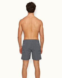 Bulldog Midnight Navy/White Geo Pointpart Mid-Length Swim Shorts | Midnight Navy/White