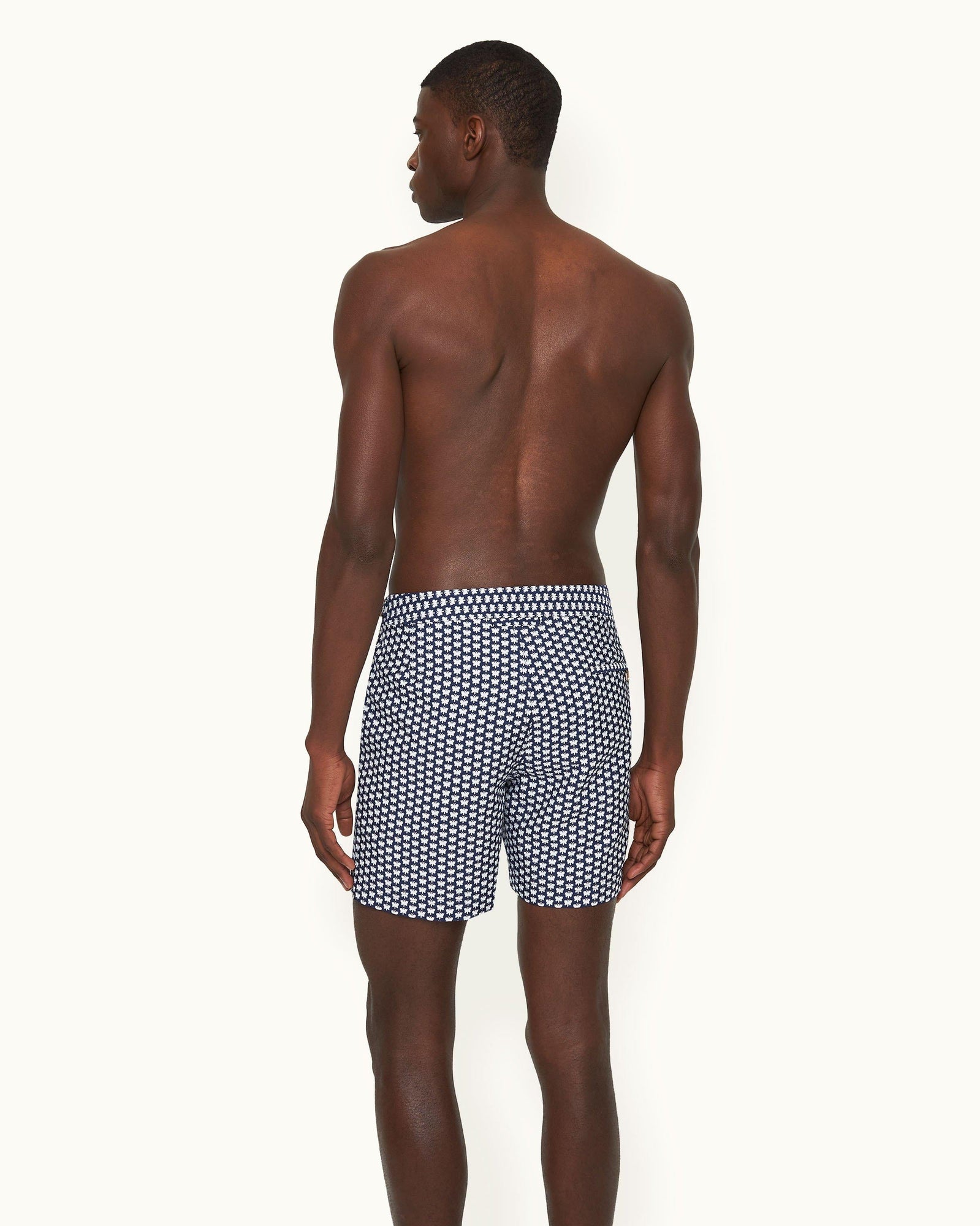Bulldog Jacquard Flutter Jacquard Mid-Length Swim Shorts Woven In Italy in Night Iris/White Sand colour | Night Iris/White Sand