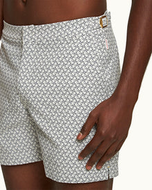 Bulldog White Sand/Night Iris Geometric Orb Jacquard Mid-Length Swim Shorts | White Sand/Night Iris