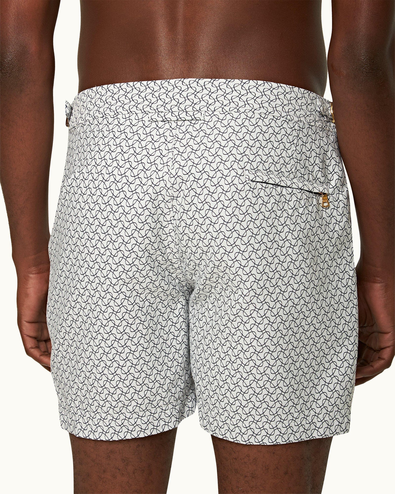 Bulldog White Sand/Night Iris Geometric Orb Jacquard Mid-Length Swim Shorts | White Sand/Night Iris