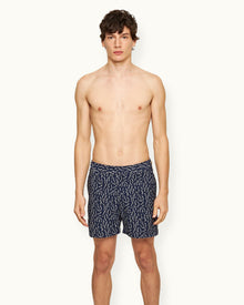 Sedge Jacquard Mid-Length Swim Shorts In Night Iris Blue | Night Iris