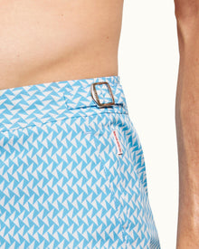 Bulldog Horizon Blue/Cloud Maro Geo Print Mid-Length Swim Shorts | Horizon Blue/Cloud