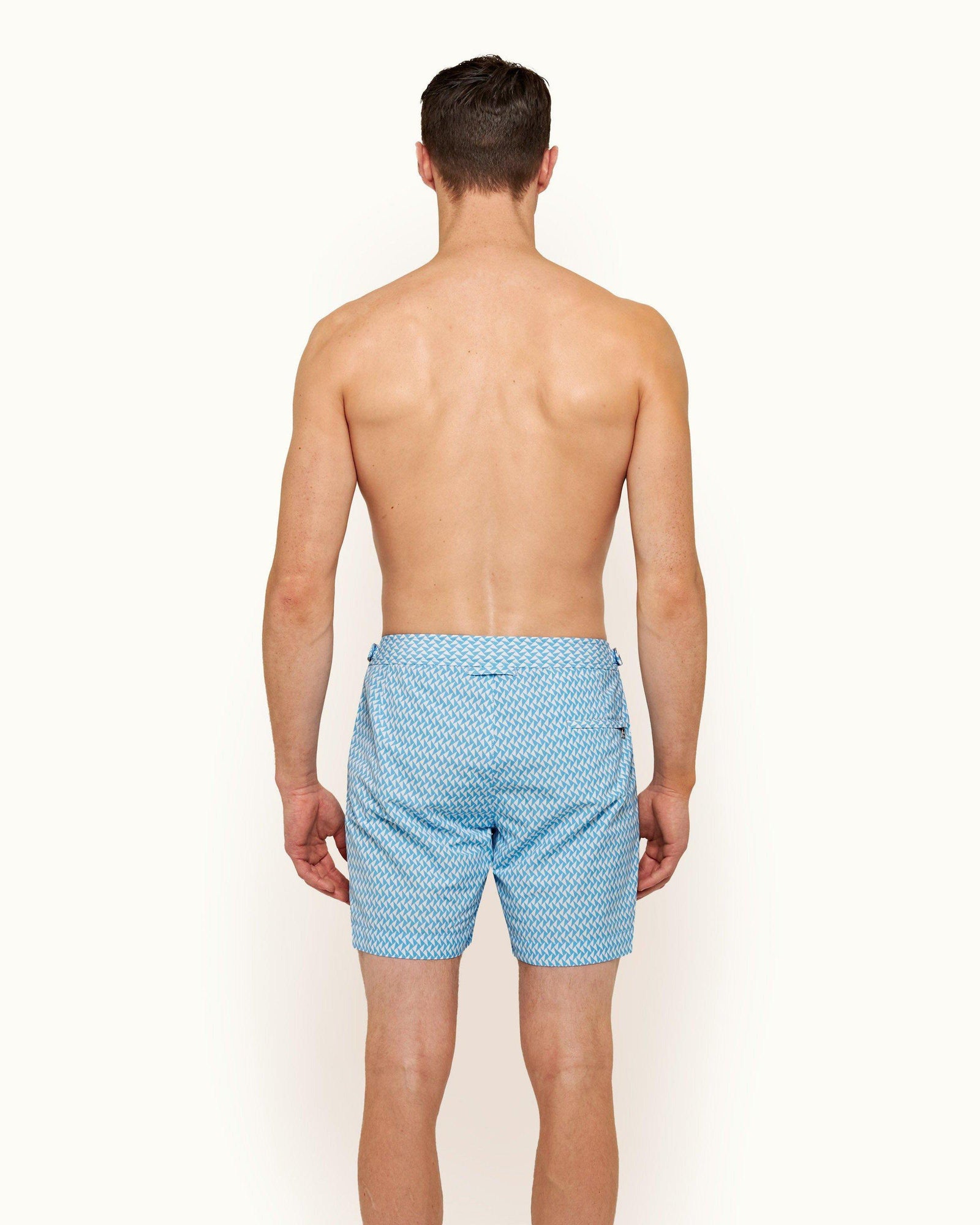 Bulldog Horizon Blue/Cloud Maro Geo Print Mid-Length Swim Shorts | Horizon Blue/Cloud