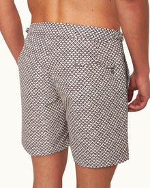 Bulldog Truffle/White Sand Geo Print Mid-Length Swim Shorts | Truffle/White Sand