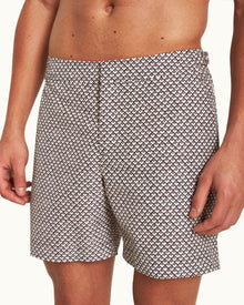 Bulldog Truffle/White Sand Geo Print Mid-Length Swim Shorts | Truffle/White Sand
