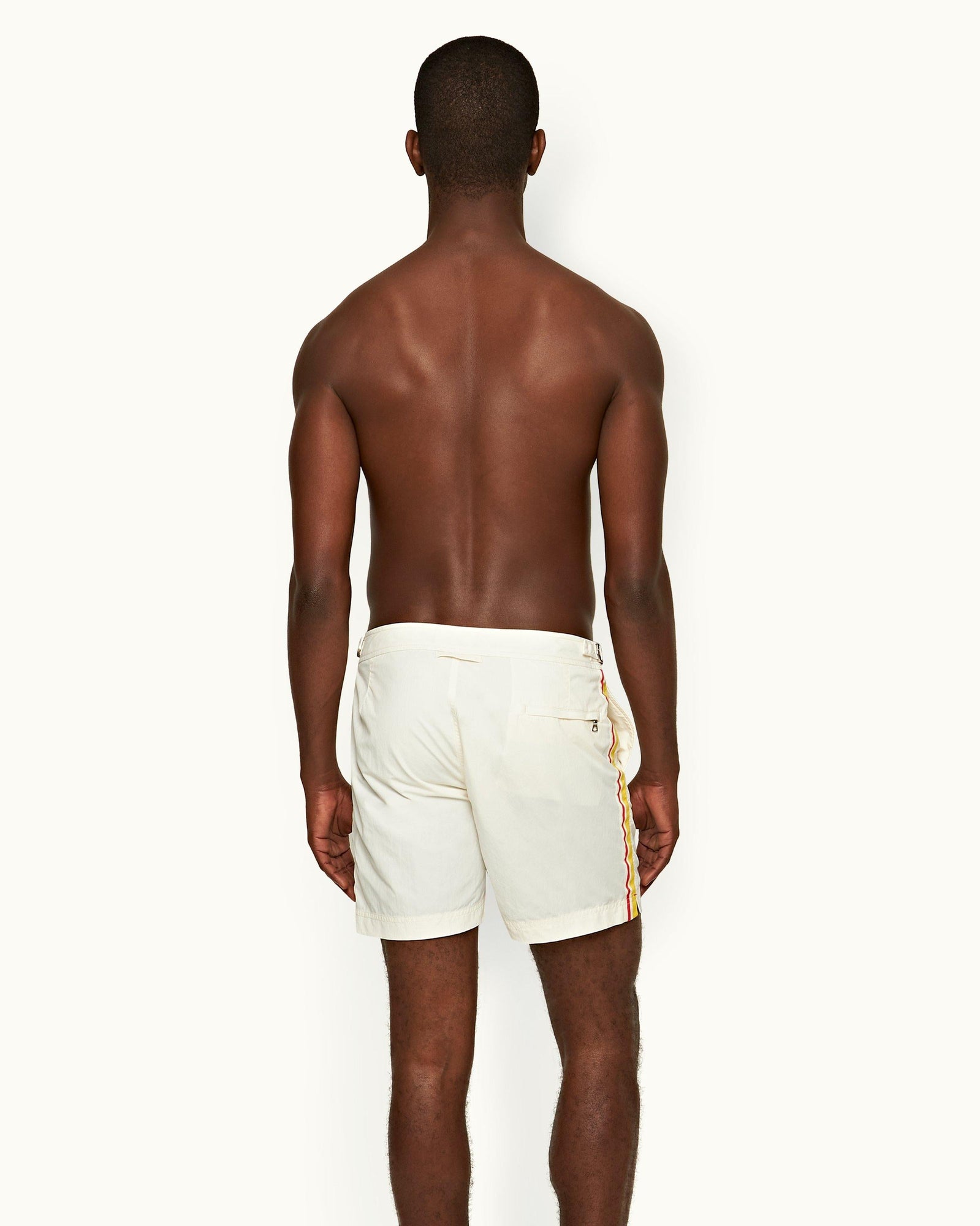 Bulldog White Sand Palm Stripe Tape Mid-Length Swim Shorts | White Sand