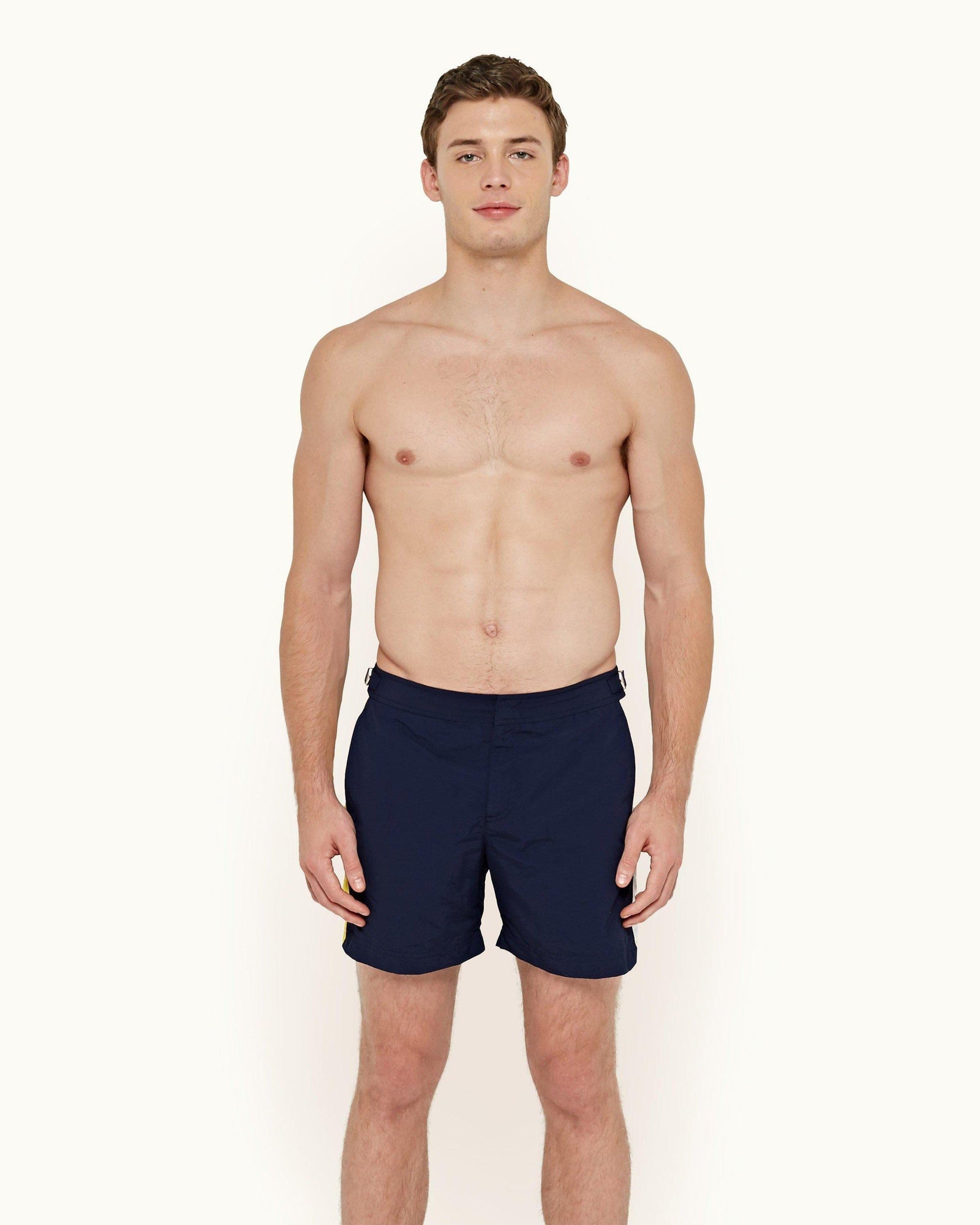 Bulldog Navy Contrast Panel Mid-Length Swim Shorts | Navy