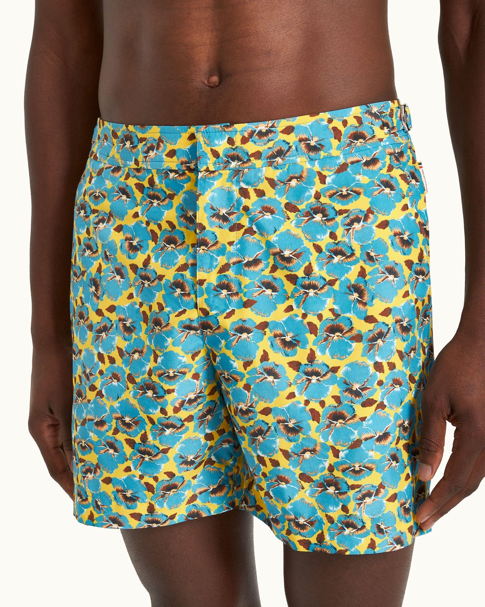 Petal Print Mid-Length Swim Shorts in Lemon Meringue colour | Lemon Meringue