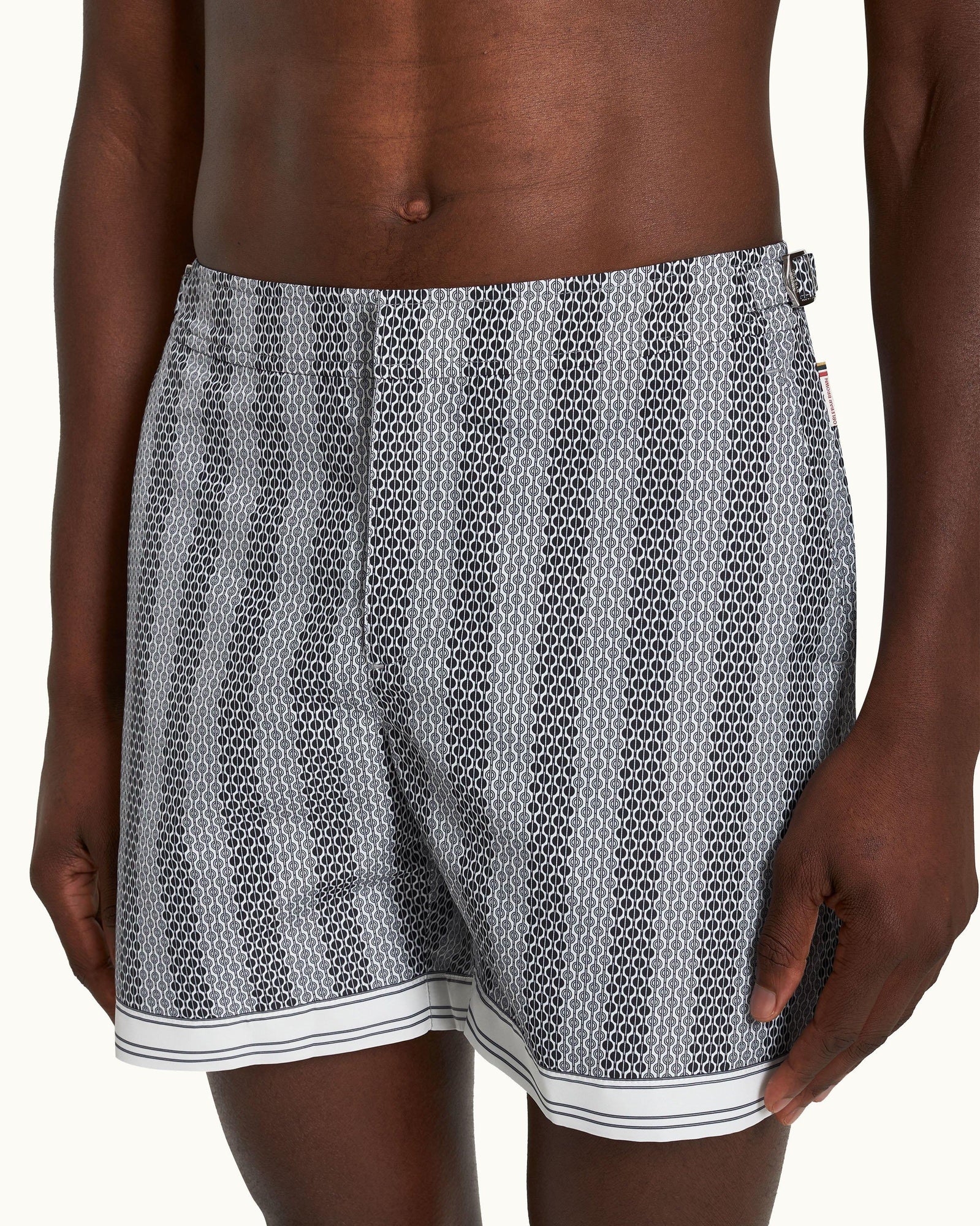 Kids | Bulldog Rills Print Mid-Length Swim Shorts Woven In France in Night Iris/White Sand colour | Night Iris/White Sand