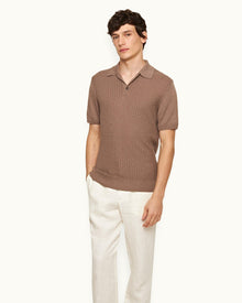 Burnham Silk Tailored Fit Jacquard Knit Silk-Cotton Polo Shirt Light Plum Wine Colour | Light Plum Wine
