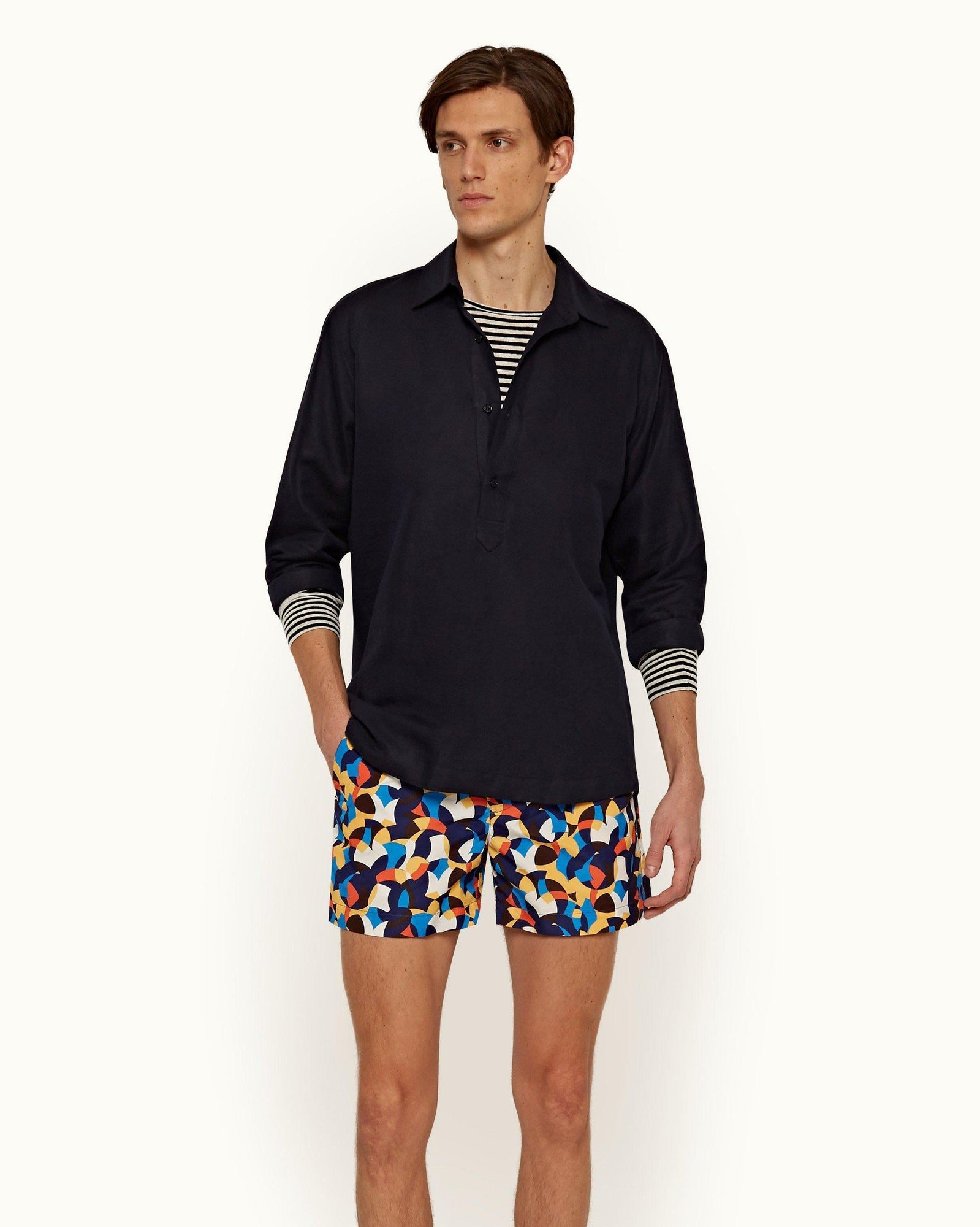 Caspian Linen Ink Overhead Button Placket Linen Blend Shirt | Ink