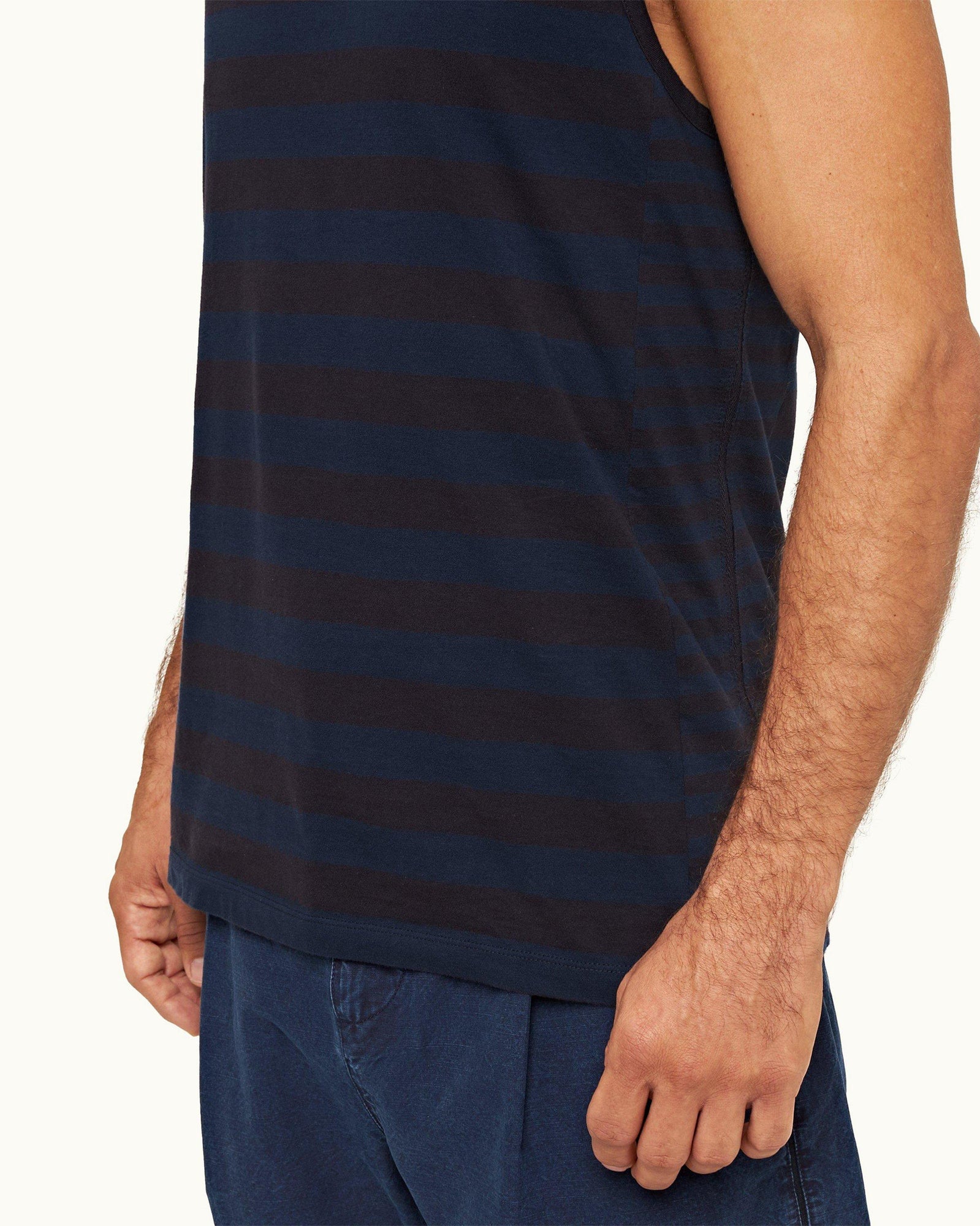 Dark Sapphire Mix Stripe Tailored Fit Organic Cotton Vest | Dark Sapphire
