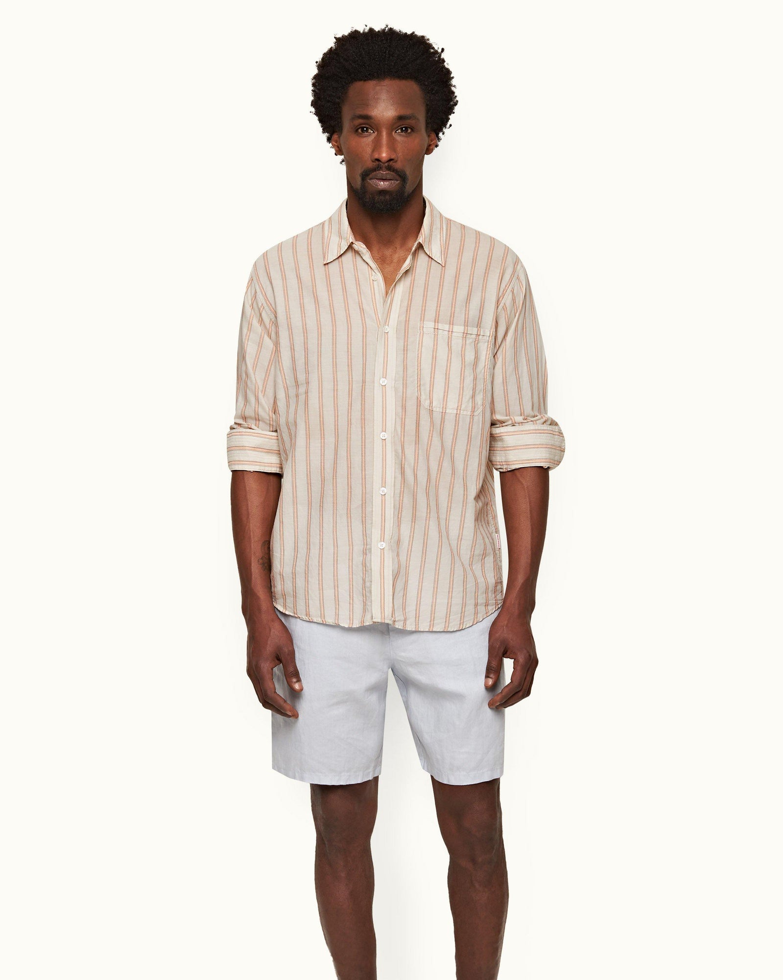 Cornell Linen Light Island Sky Tailored Fit Washed Linen Drawcord Shorts | Light Island Sky