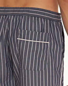 Midnight Navy Pinstripe Relaxed Fit Cotton Lounge Shorts | Midnight Navy