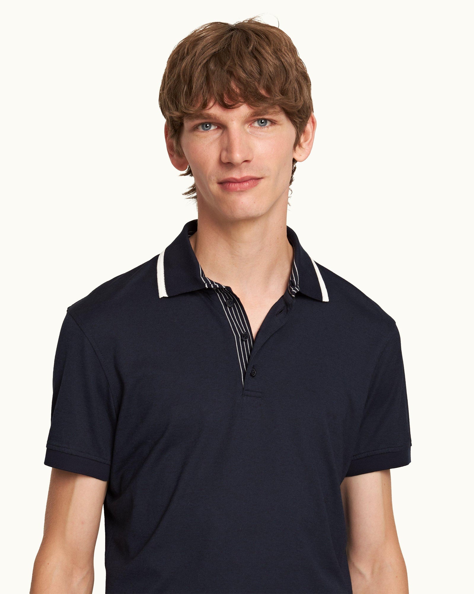 Dominic Night Iris Tipping Collar Knit Polo Shirt | Night Iris