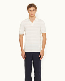 Matchstick/Sea Mist Towelling Stripe Organic Cotton Polo Shirt | Matchstick/Sea Mist