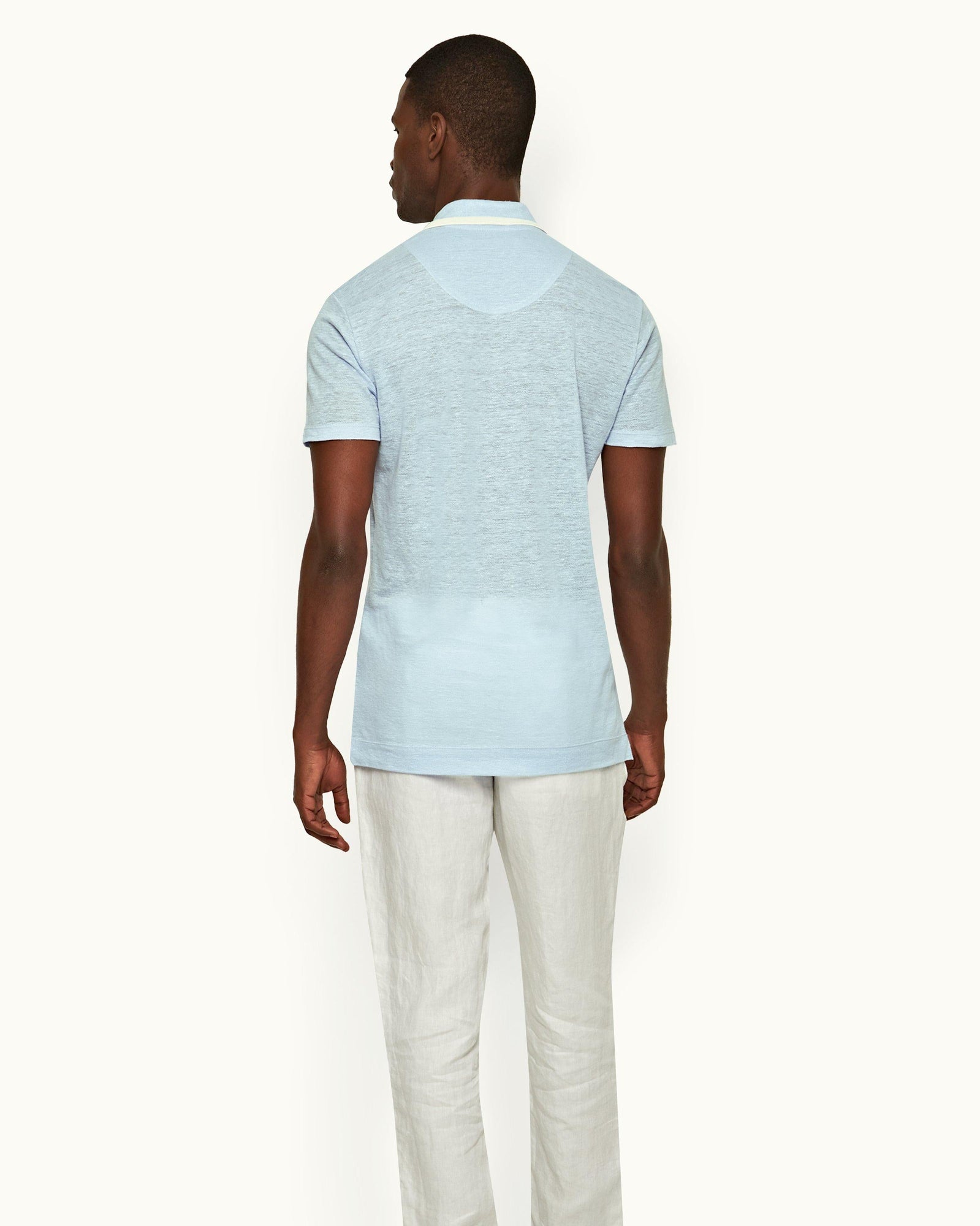 Felix Linen Powdered Sky Resort Collar Linen Pique Polo Shirt | Powdered Sky