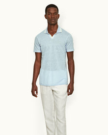 Felix Linen Powdered Sky Resort Collar Linen Pique Polo Shirt | Powdered Sky