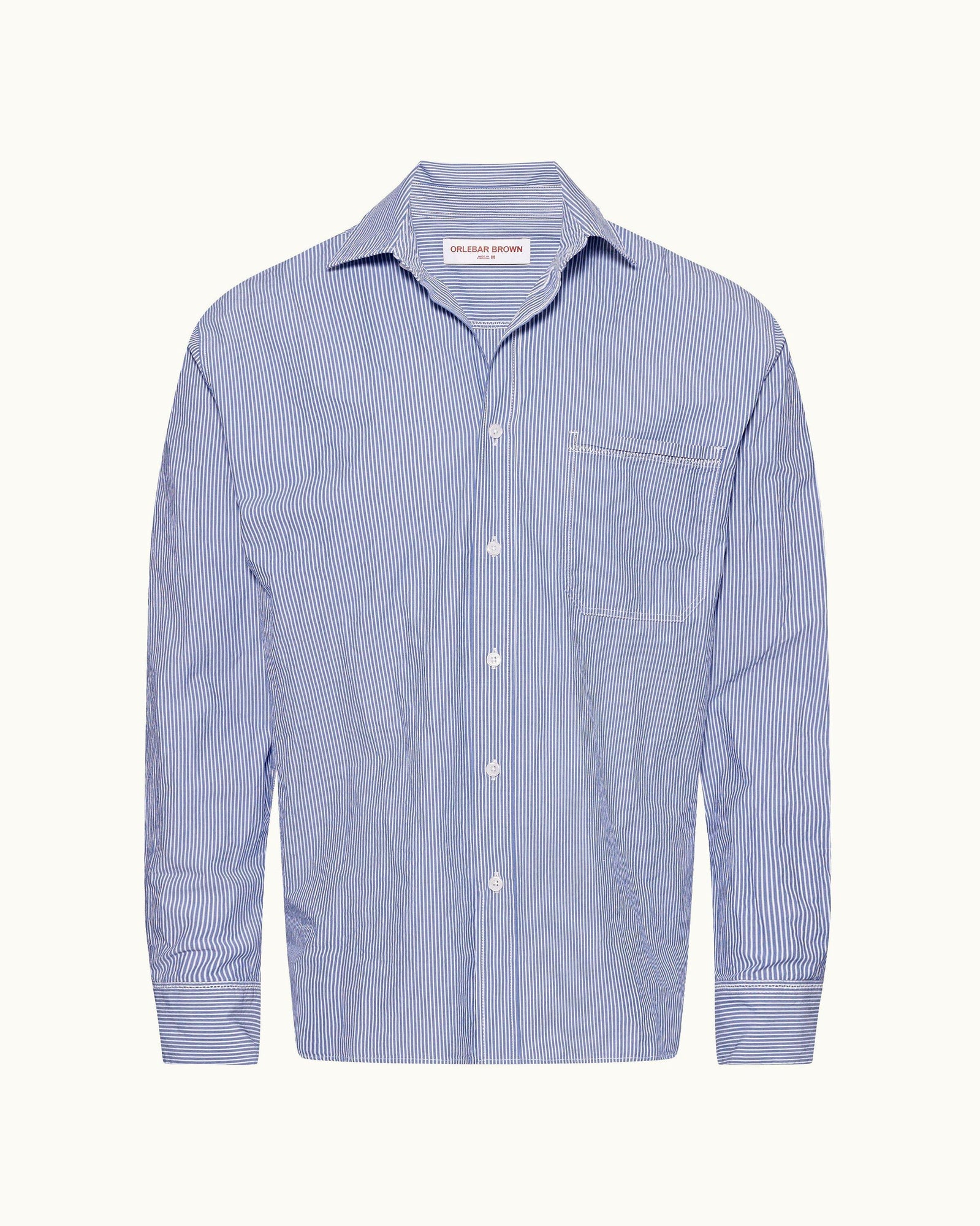 Midnight Navy/White Stripe Relaxed Fit Classic Collar Cotton Shirt | Midnight Navy/White