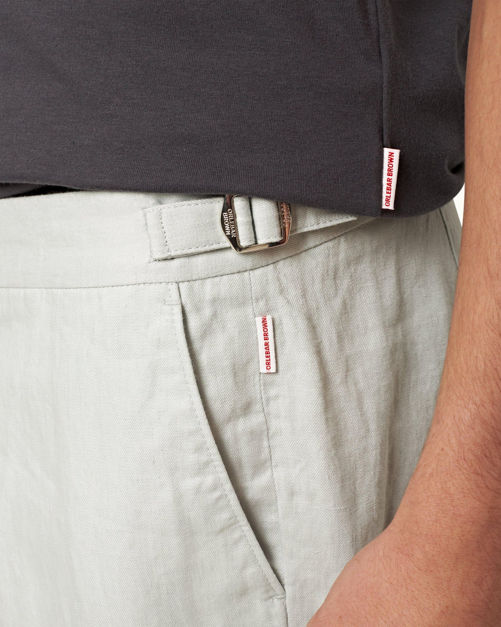 Griffon Linen Tailored Fit Washed Linen Trousers In White Jade | White Jade