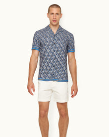 Night Iris/Powerded Sky Fantasy Floral Capri Collar Shirt | Night Iris/Powdered Sky