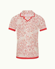 Hibbert Floral Nouveau Print Classic Fit Capri Collar Shirt in Summer Red/White Sand | Summer Red/White Sand