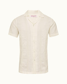 Hibbert Linen Sandbar Capri Collar Short-Sleeve Stripe Linen Shirt | Sandbar