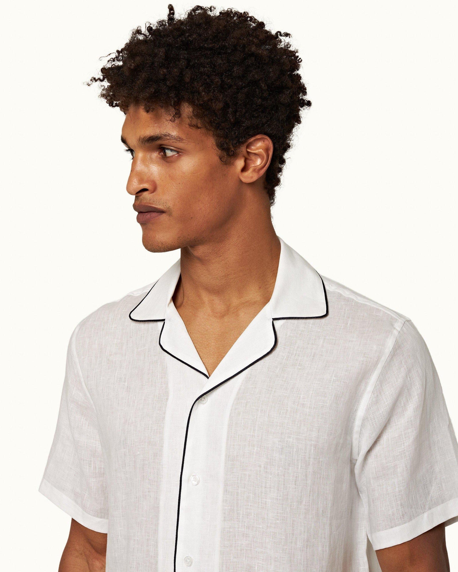 Cloud Capri Collar Contrast Piping Linen Shirt | Cloud