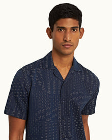 Indigo Solo Pastiche Capri Collar Jacquard Denim Shirt | Indigo