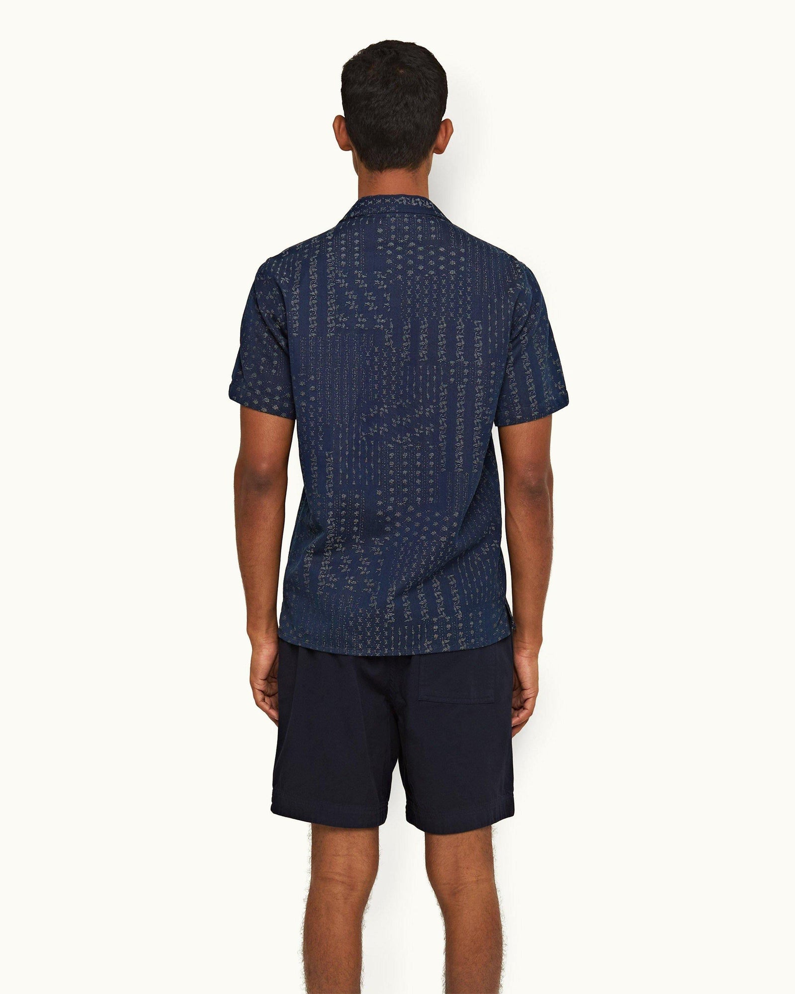 Indigo Solo Pastiche Capri Collar Jacquard Denim Shirt | Indigo