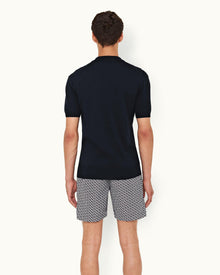 Horton Silk Night Iris Checkerboard Resort Placket Silk Polo Shirt | Night Iris