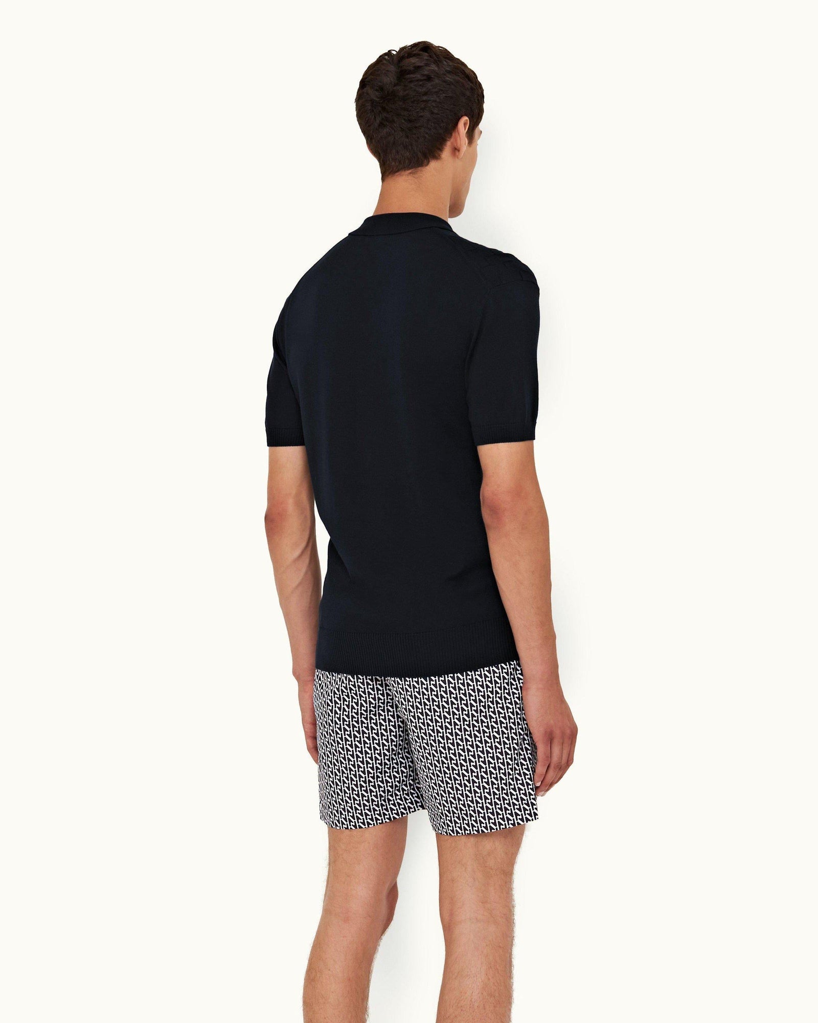 Horton Silk Night Iris Checkerboard Resort Placket Silk Polo Shirt | Night Iris