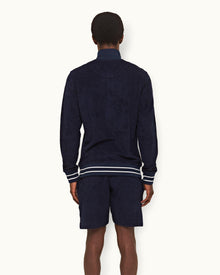 Isar Towelling Navy Funnel Neck Towelling Half-Zip Sweatshirt | Navy