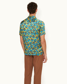 Petal Print Relaxed Fit Capri Collar Silk Shirt Woven In Italy in Lemon Meringue colour | Lemon Meringue