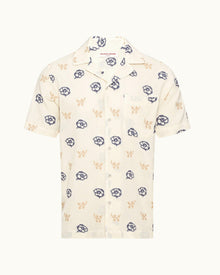 White Sand Fil Coupe Floral Relaxed Fit Capri Collar Shirt | White Sand