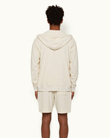 White Sand Zip-Thru Drop Needle Towelling Hooded Sweatshirt | White Sand