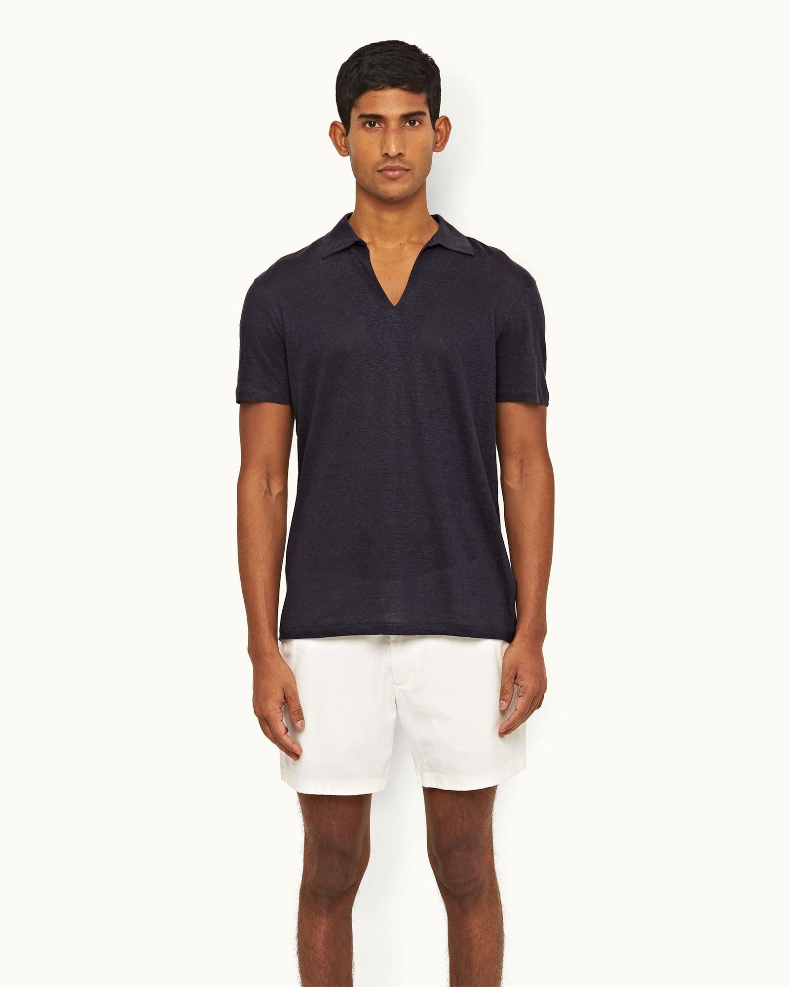 Night Iris Classic Fit Linen Polo Shirt | Night Iris
